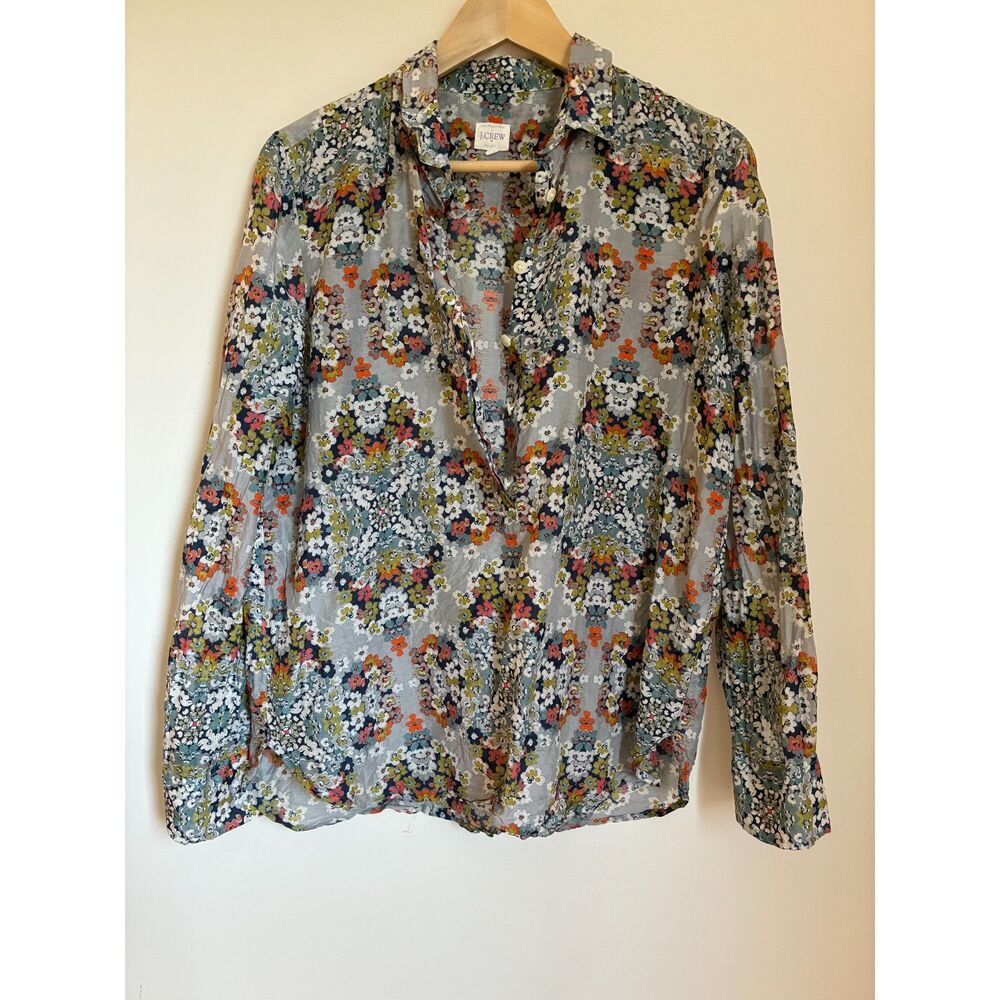 J.Crew Floral Silk-Cotton Blend Popover Blouse – Size M